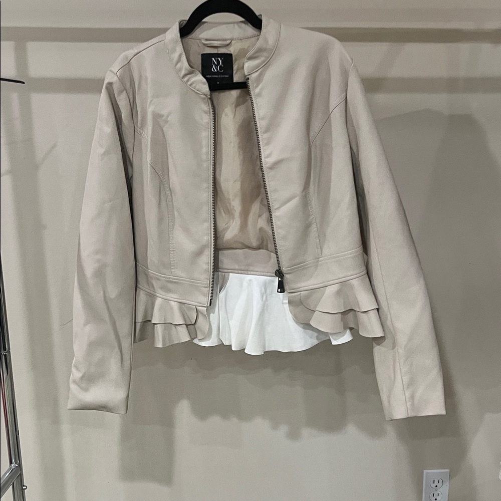 NY Collection Cream Ruffle Hem Blazer